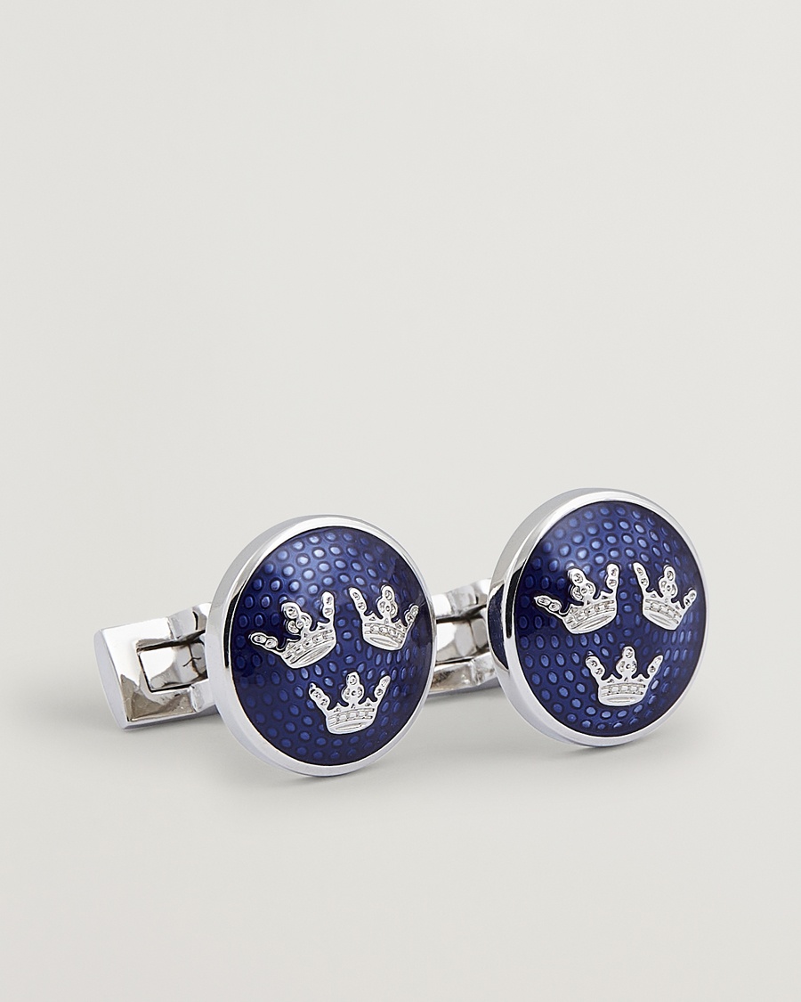 Homme | Cravate Noire | Skultuna | Cuff Links Tre Kronor Silver/Royal Blue