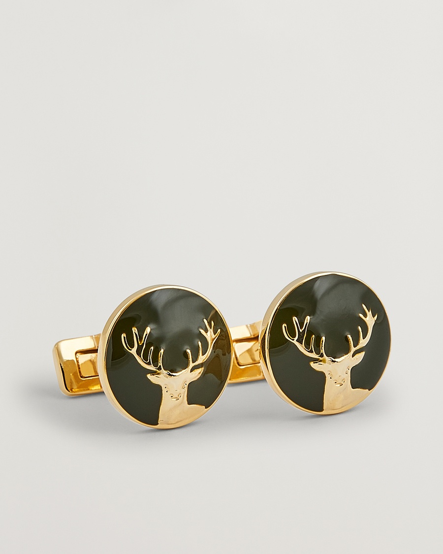 Homme | Cravate Noire | Skultuna | Cuff Links Hunter Dear Gold/Green