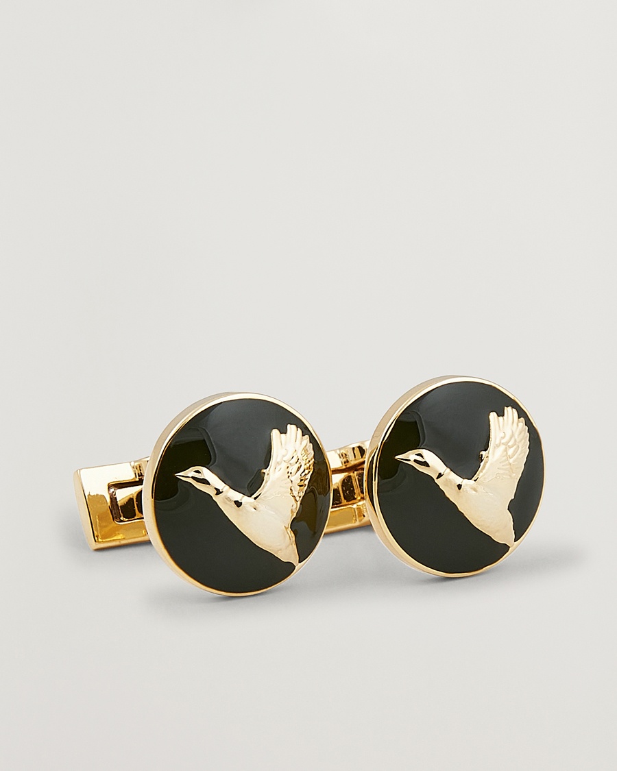 Homme | Cravate Noire | Skultuna | Cuff Links Hunter Flying Duck Gold/Green