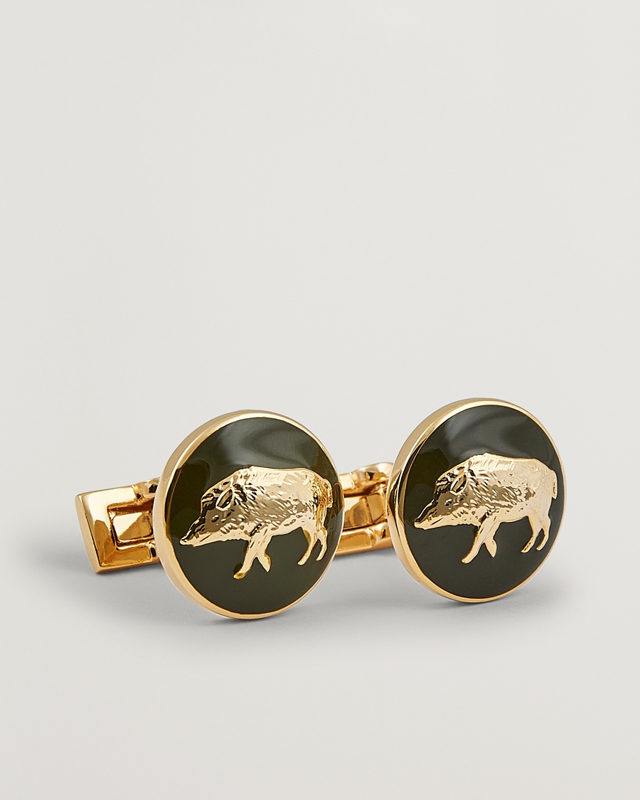 Homme | Cravate Noire | Skultuna | Cuff Links Hunter Wild Boar Gold/Green