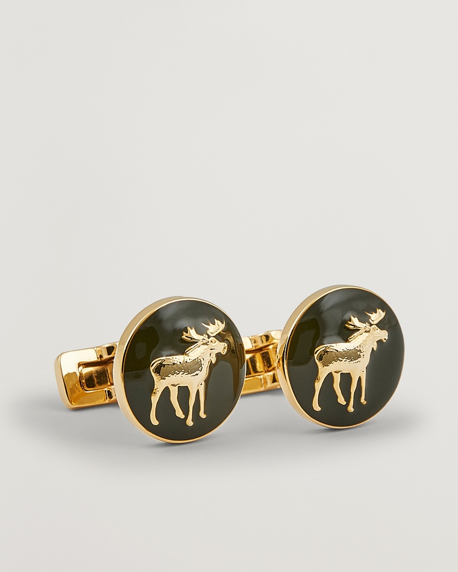 Homme | Cravate Noire | Skultuna | Cuff Links Hunter The Moose Gold/Green