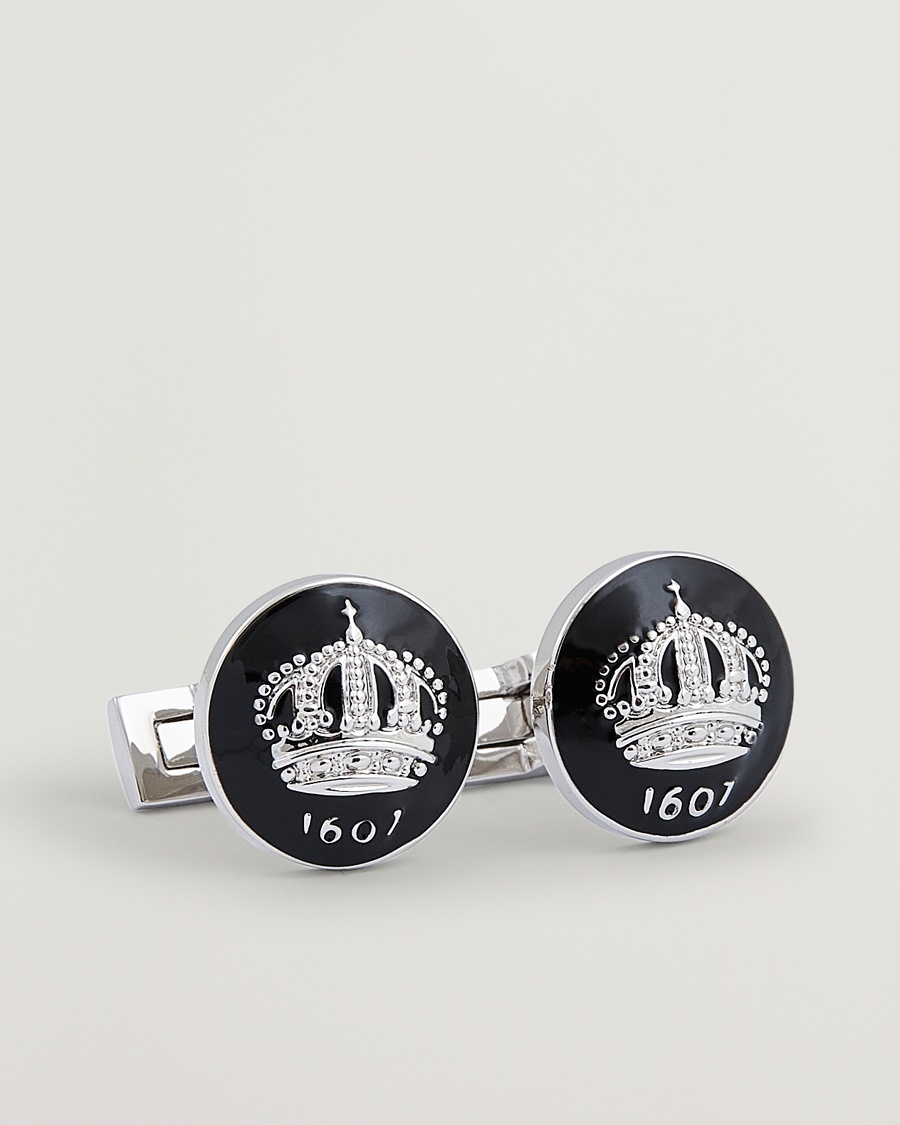 Homme | Cravate Noire | Skultuna | Cuff Links The Crown Silver/Baroque Black