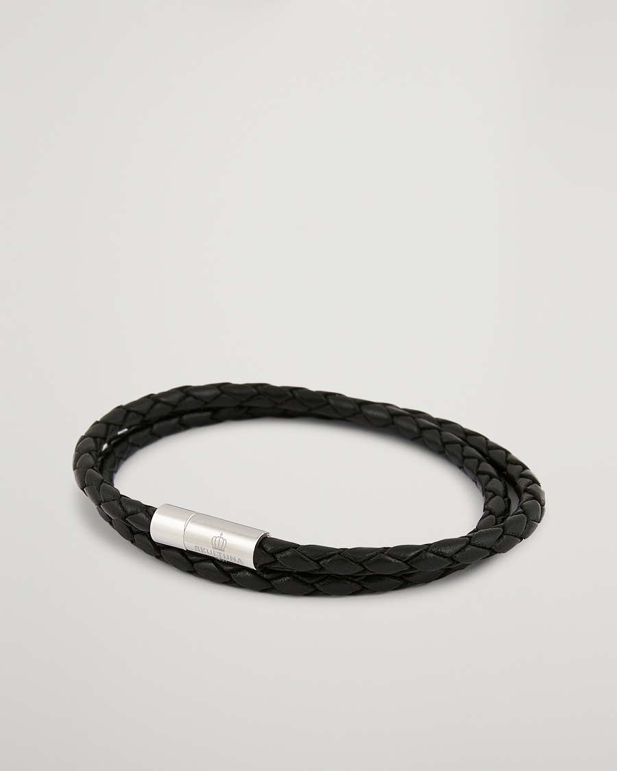 Skultuna Two Row Leather Bracelet Black Steel – Zwart