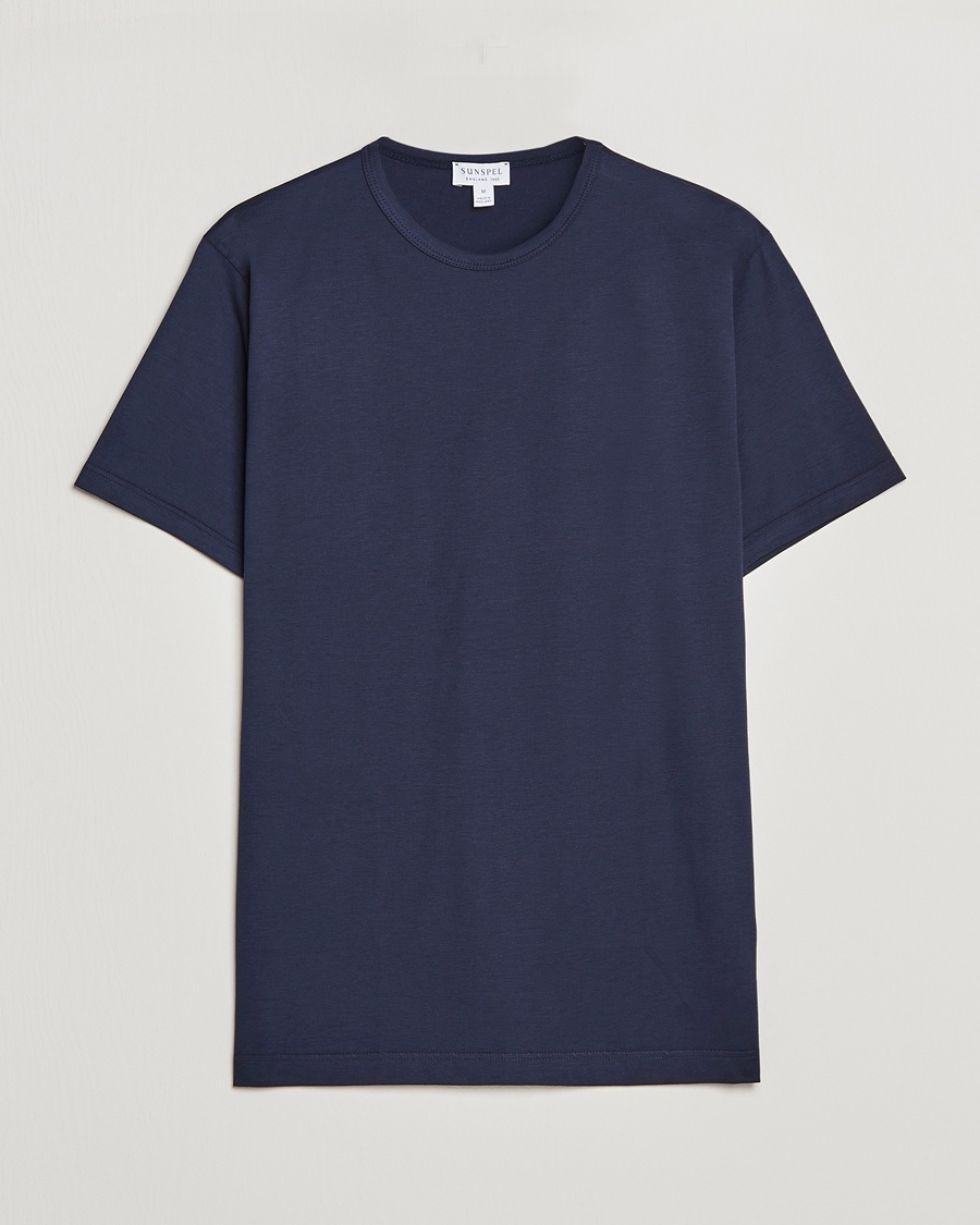 Sunspel Crew Neck Q82 Cotton T-Shirt Navy – Blauw