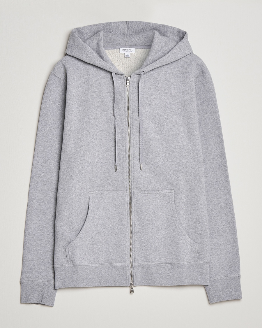 Sunspel Loopback Full Zip Hoodie Grey Melange – Grijs