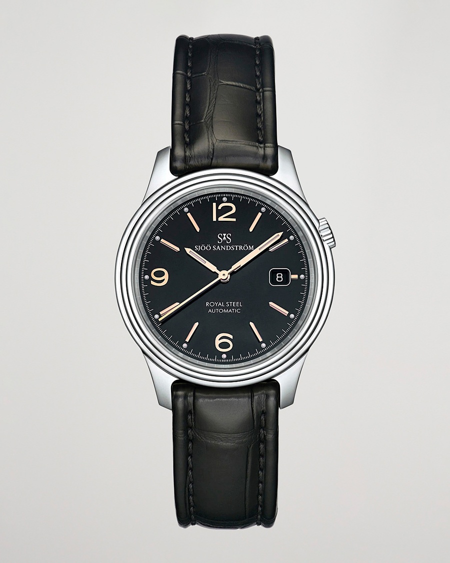Sjöö Sandström Royal Steel Classic 41mm Black and Black Alligator – Zwart