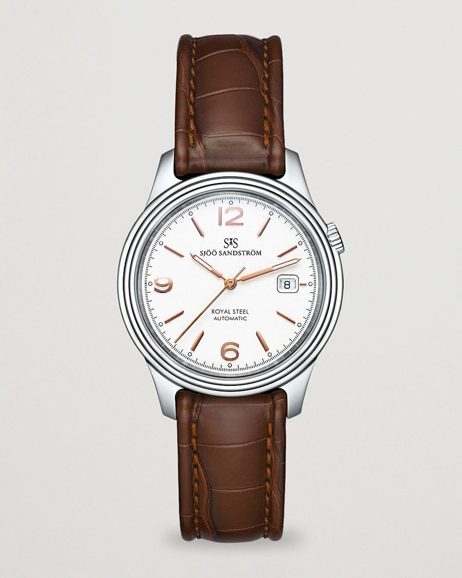 Sjöö Sandström Royal Steel Classic 41mm Ivory and Brown Alligator – Marron
