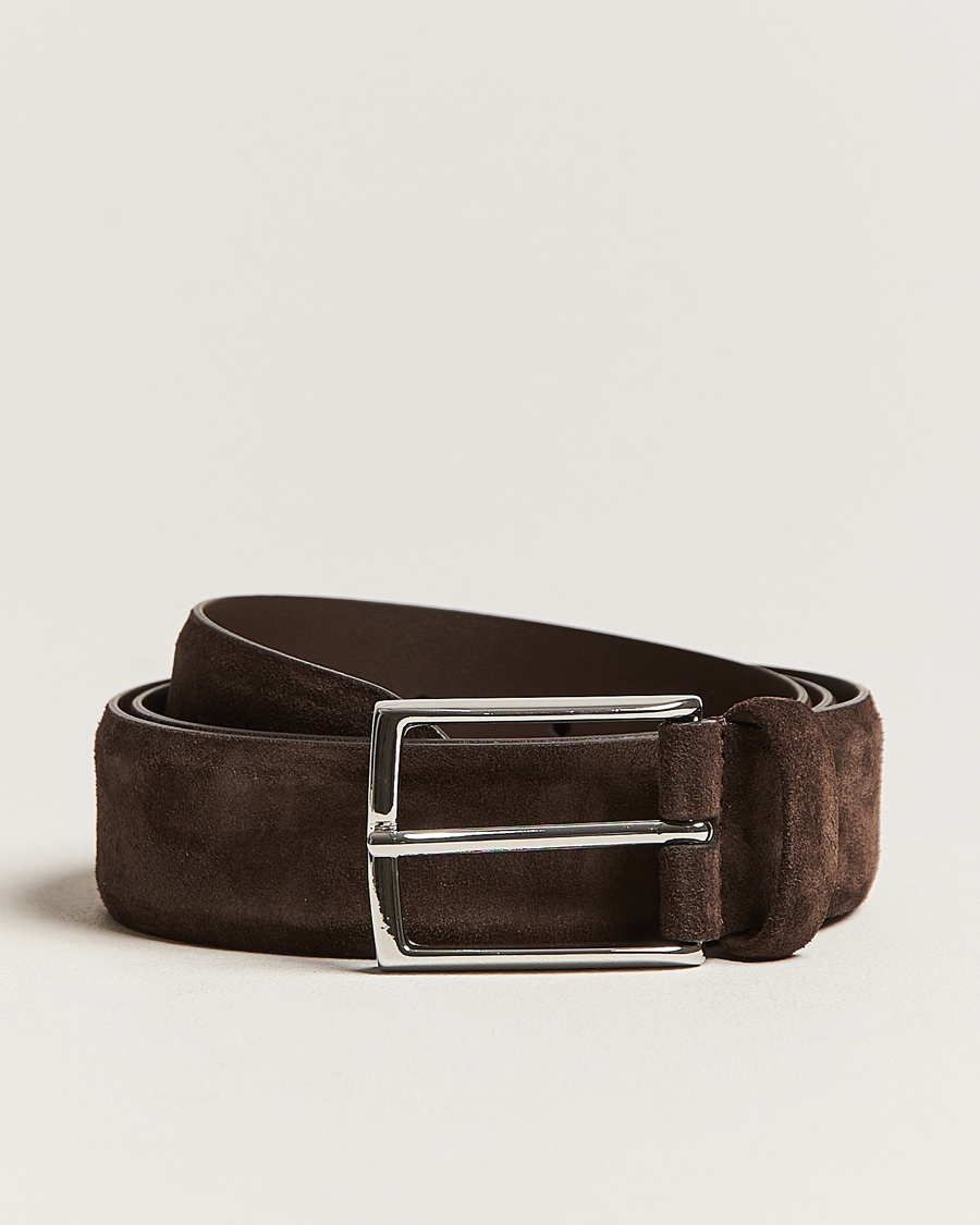 Anderson's Calf Suede 3,5 cm Belt Dark Brown – Marron