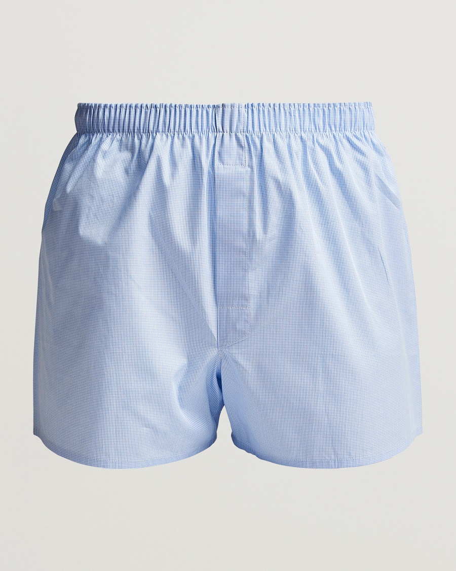 Sunspel Classic Woven Cotton Boxer Shorts Light Blue Gingham – Bleu