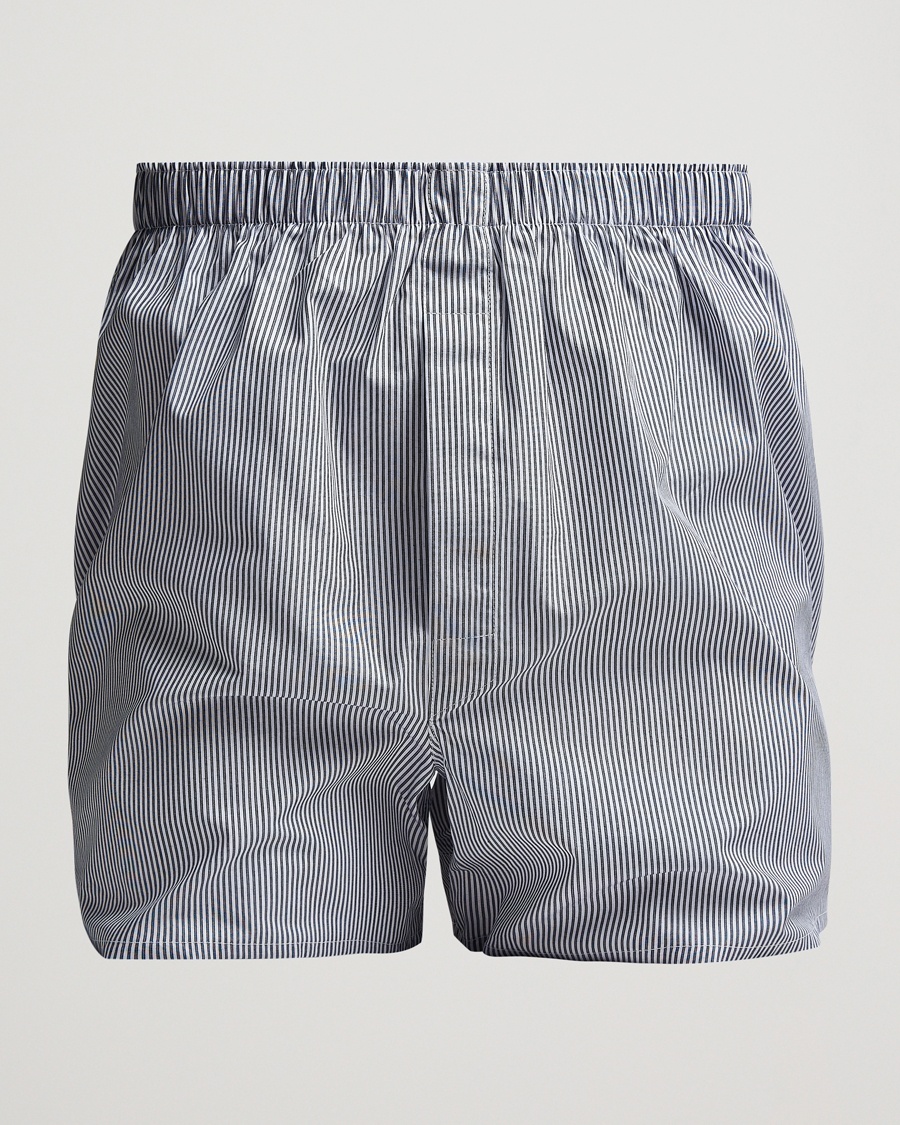 Homme | | Sunspel | Classic Woven Cotton Boxer Shorts White/Light Blue