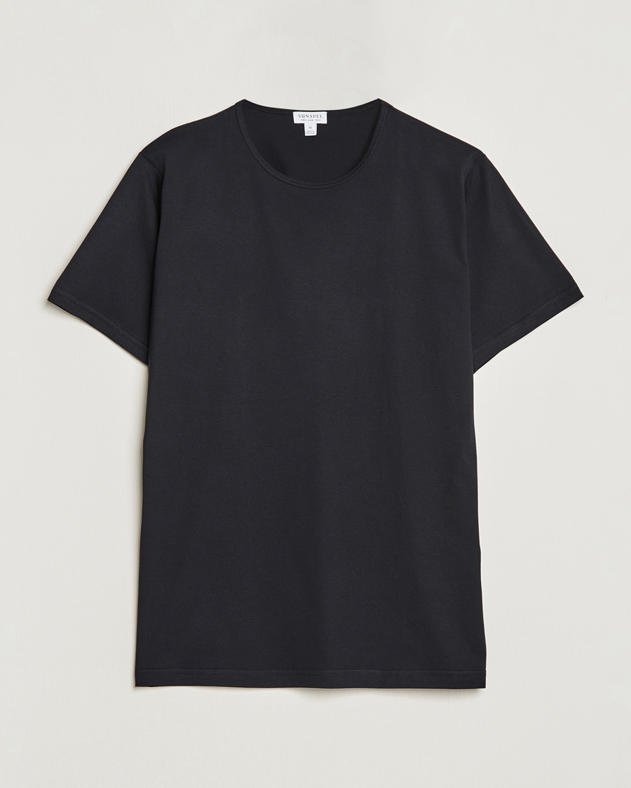 Sunspel Superfine Cotton Crew Neck T-Shirt Black – Zwart
