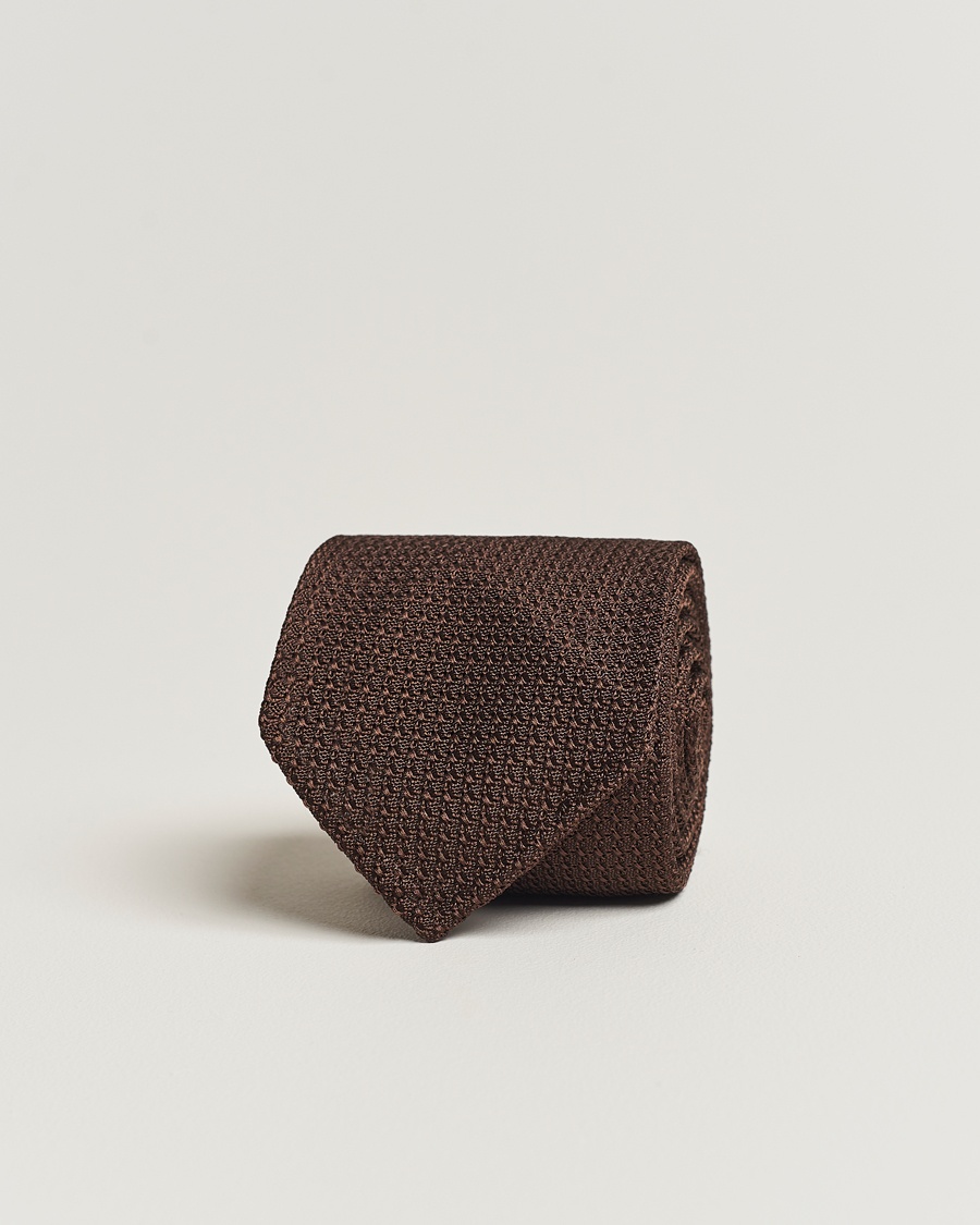Drake's Drake'sLarge Knot Handrolled Grenadine Silk TieBrown – Marron