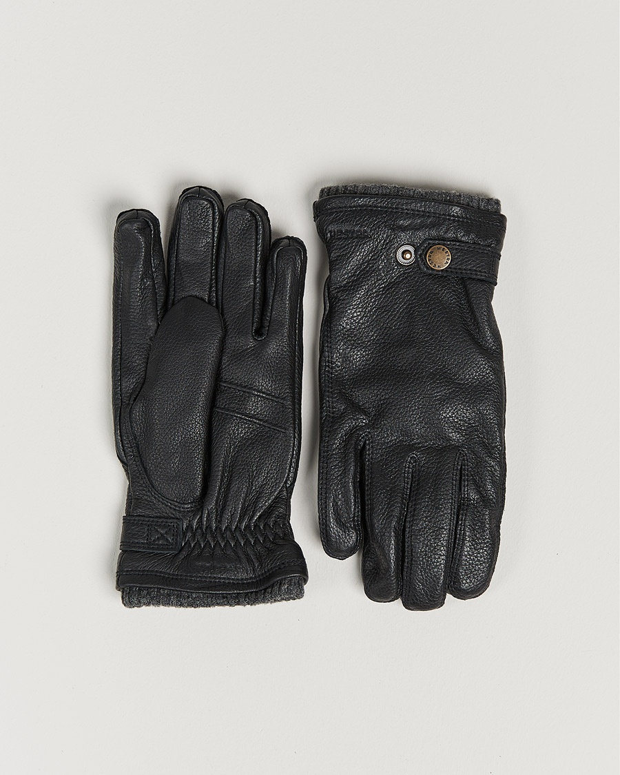 Hestra Utsjö Fleece Lined Buckle Elkskin Glove Black – Noir