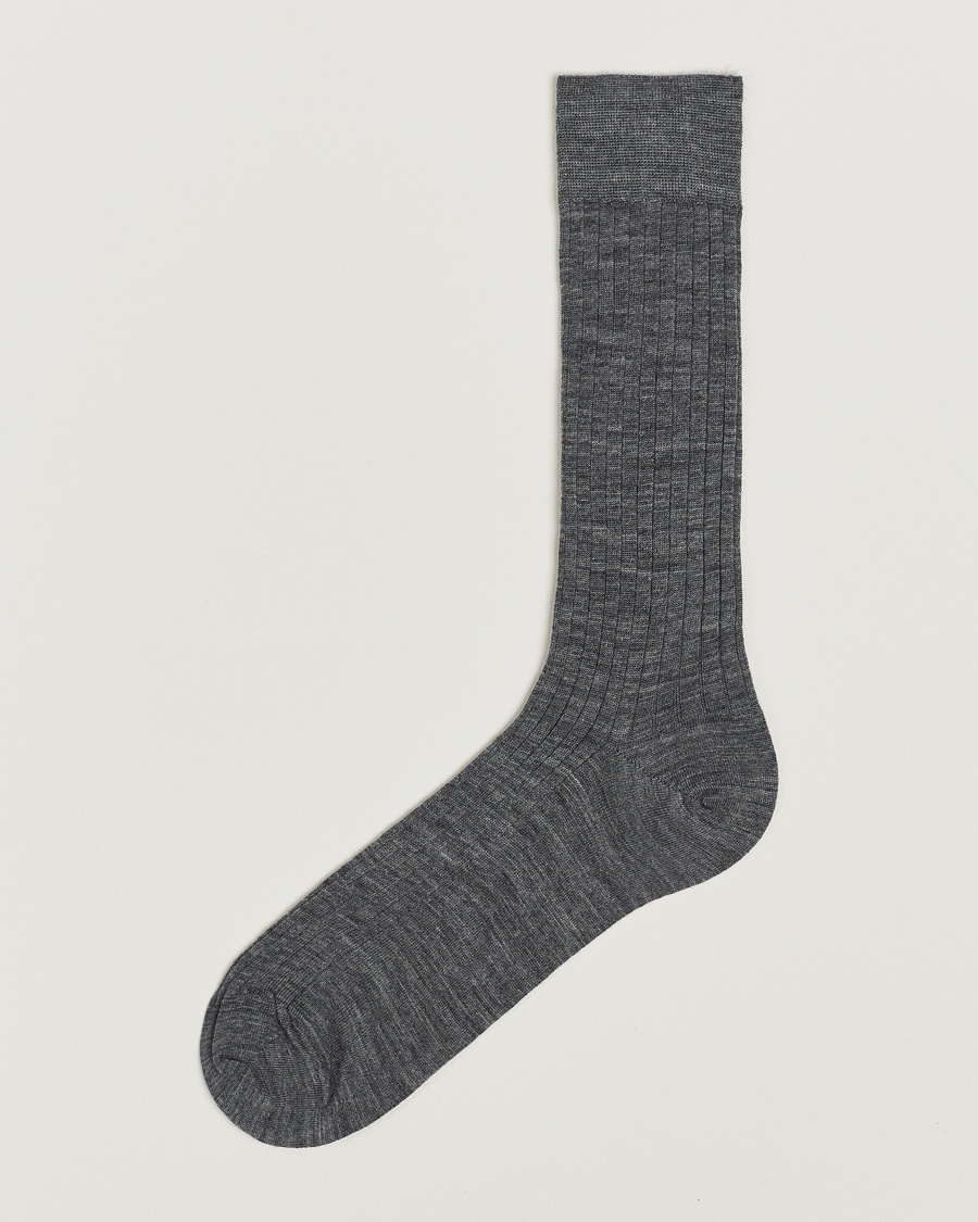 Bresciani Wool/Nylon Ribbed Short Socks Medium Grey – Gris
