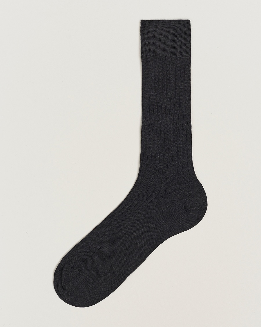 Bresciani Wool/Nylon Ribbed Short Socks Anthracite – Gris