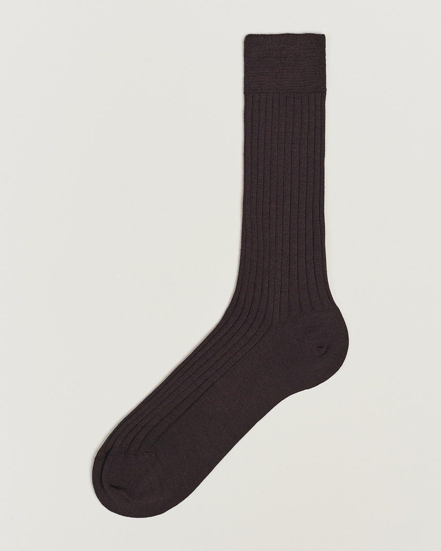 Bresciani Wool/Nylon Ribbed Short Socks Brown – Marron