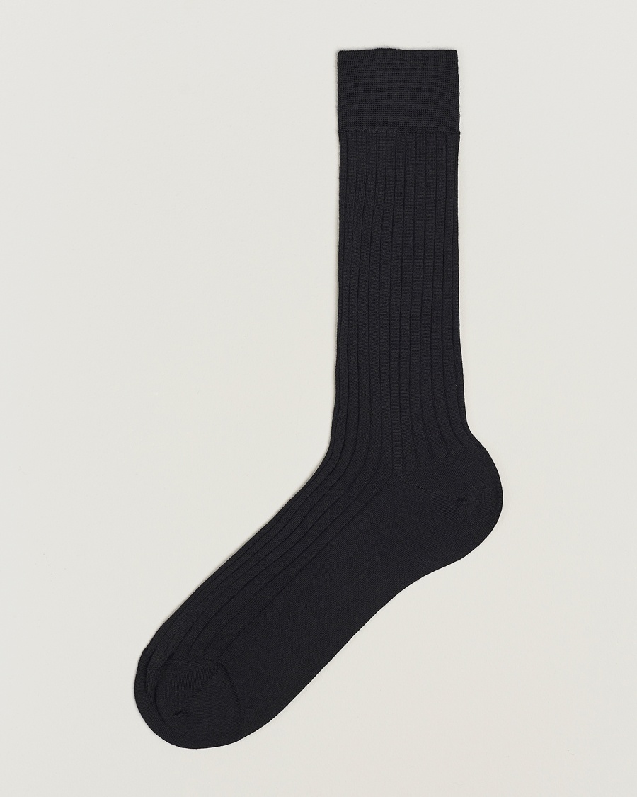 Bresciani Wool/Nylon Ribbed Short Socks Black – Noir