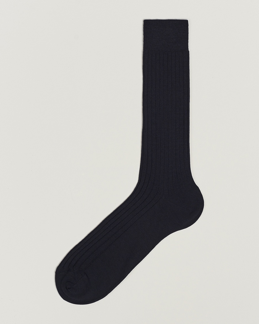 Bresciani Wool/Nylon Ribbed Short Socks Navy – Bleu