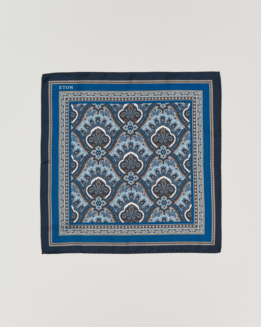 Eton Silk Paisley Print Pocket Square Blue – Bleu