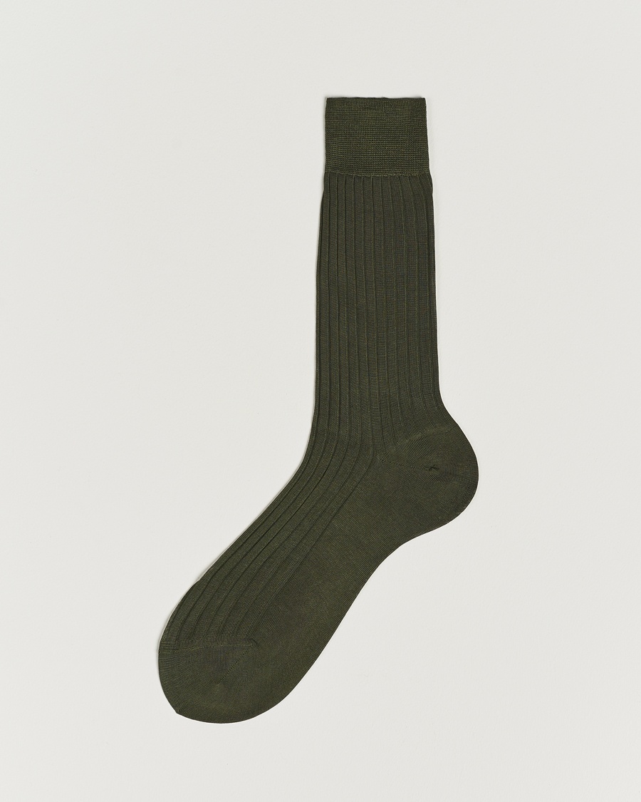 Bresciani Cotton Ribbed Short Socks Olive Green – Vert