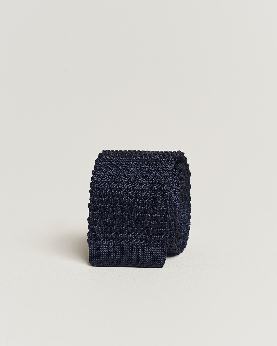 Amanda Christensen Knitted Silk Tie 6 cm Navy – Bleu
