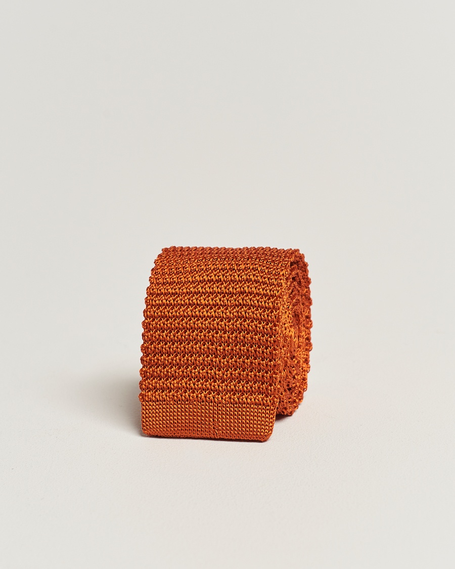 Homme | Cravates | Amanda Christensen | Knitted Silk Tie 6 cm Orange
