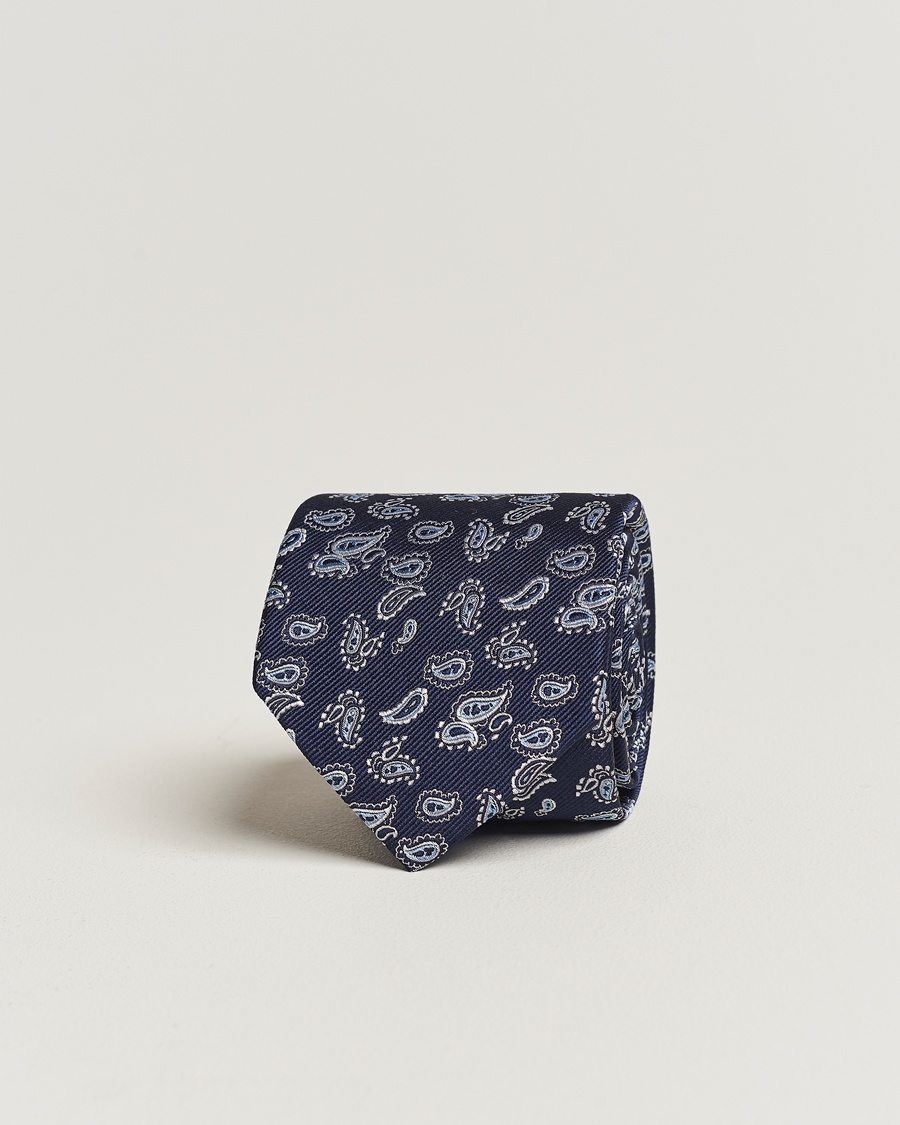 Homme | Cravates | Amanda Christensen | Paisley Woven Silk Tie 8 cm Navy