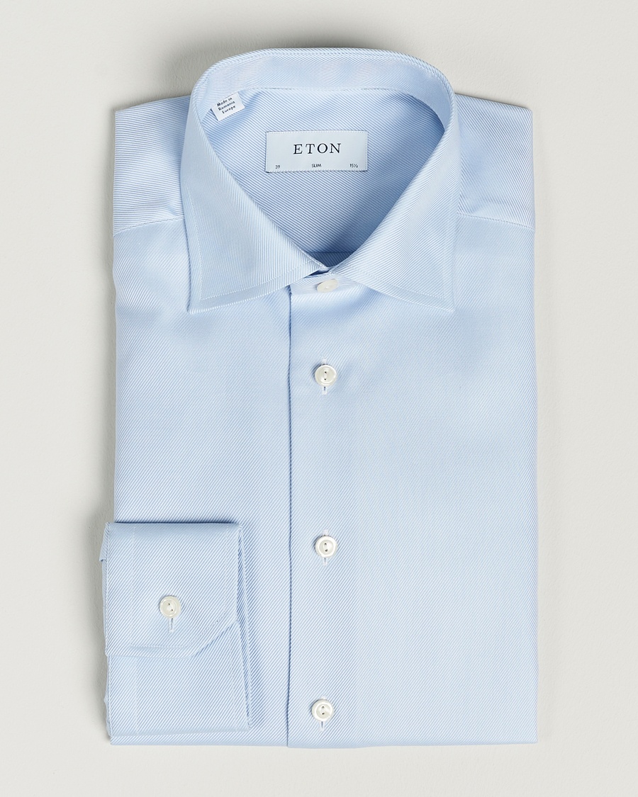 Homme | | Eton | Slim Fit Textured Twill Shirt Blue