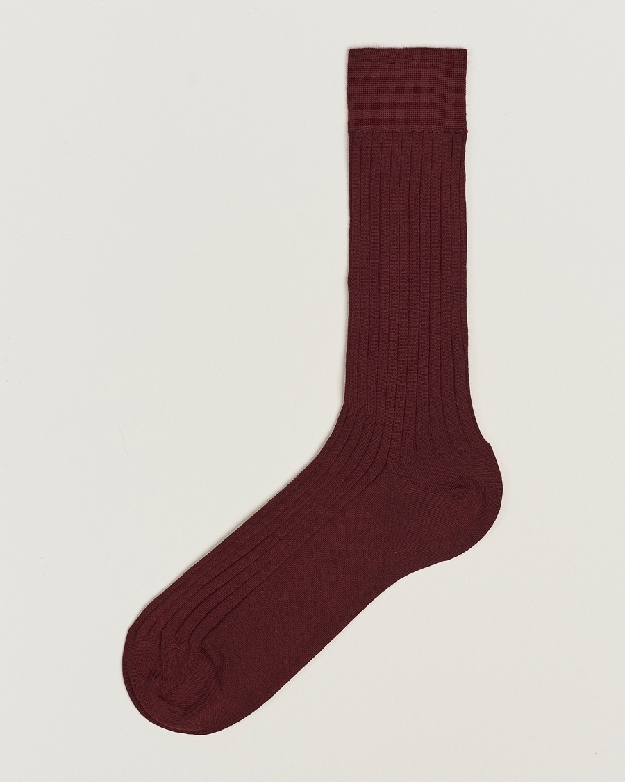 Bresciani Wool/Nylon Ribbed Short Socks Burgundy – Rood