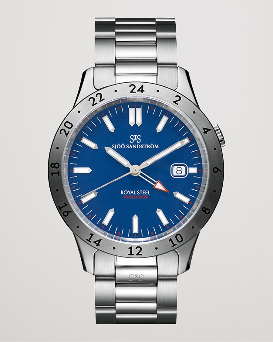 Sjöö Sandström Royal Steel Worldtimer 41mm Blue with Steel – Argent