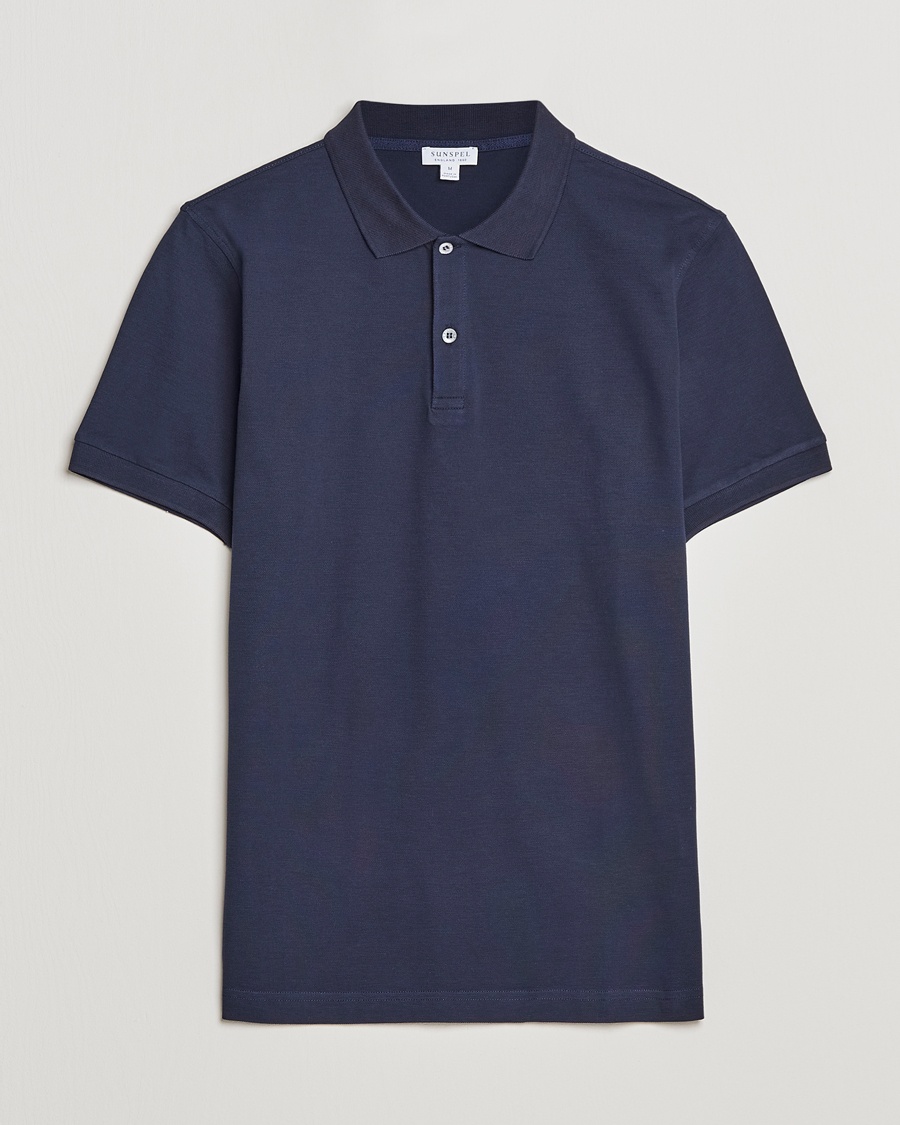 Sunspel Short Sleeve Pique Polo Navy – Bleu