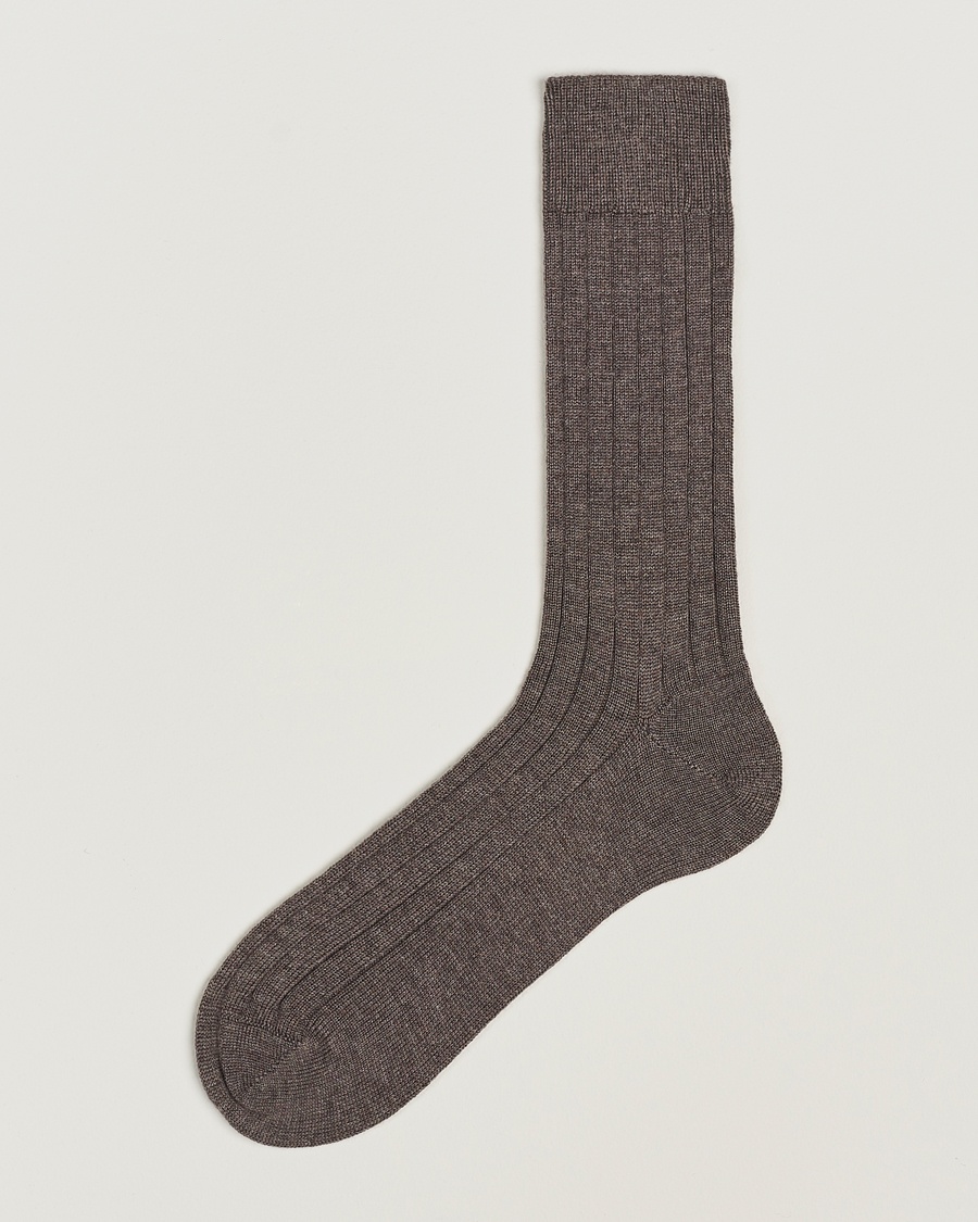 Bresciani Wool/Nylon Heavy Ribbed Socks Taupe – Marron