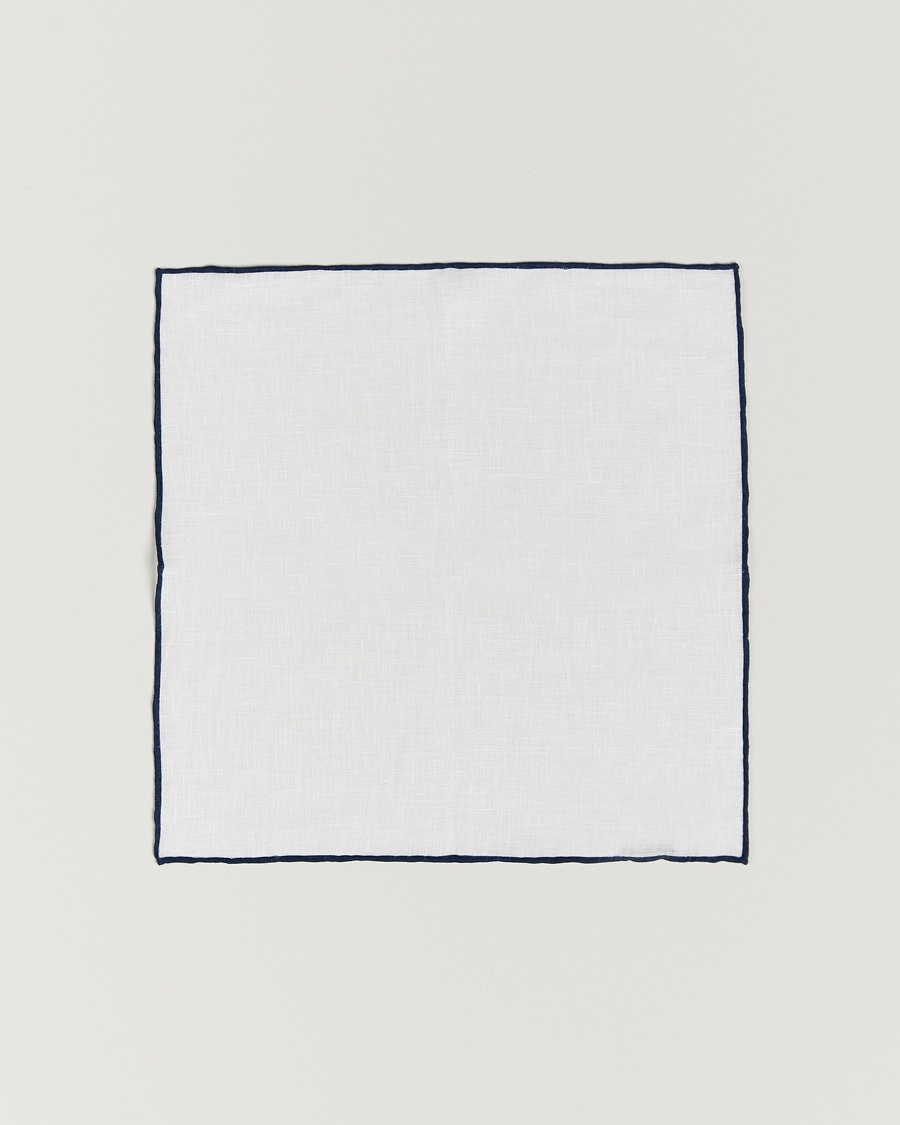 Amanda Christensen Linen Paspoal Pocket Square White/Navy – Wit