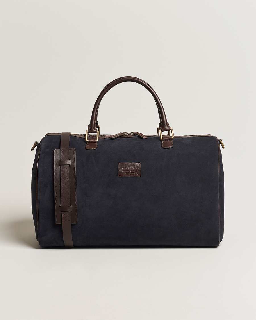 Anderson's Boston Suede Weekendbag Navy/Brown – Blauw