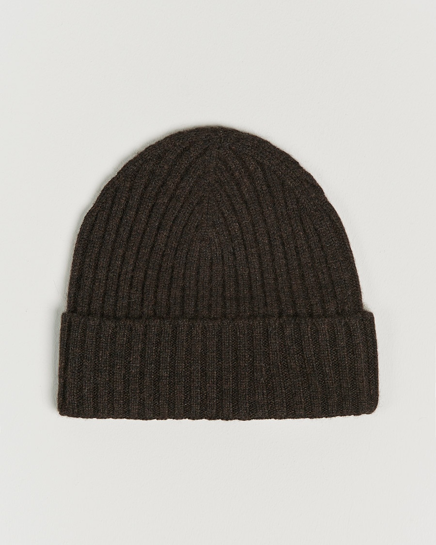 Homme | Bonnets | Amanda Christensen | Rib Knitted Cashmere Cap Brown Melange