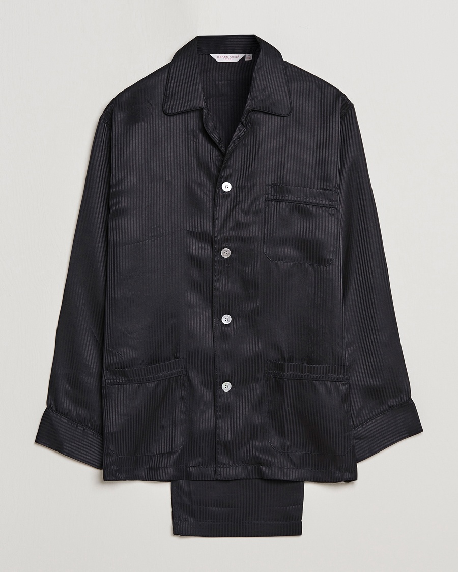 Derek Rose Striped Silk Pyjama Set Black – Zwart
