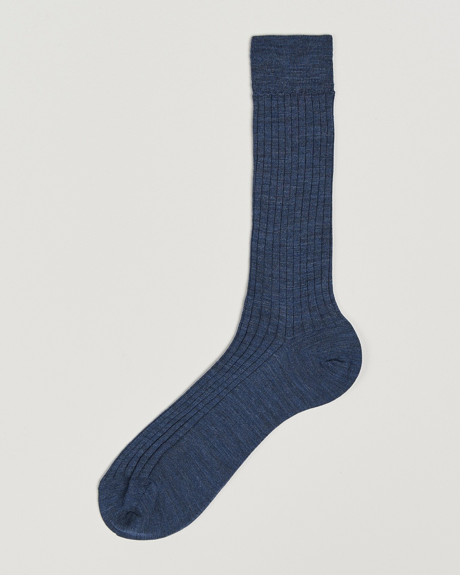 Homme | Bientôt En Stock | Bresciani | Wool/Nylon Ribbed Short Socks Blue Melange