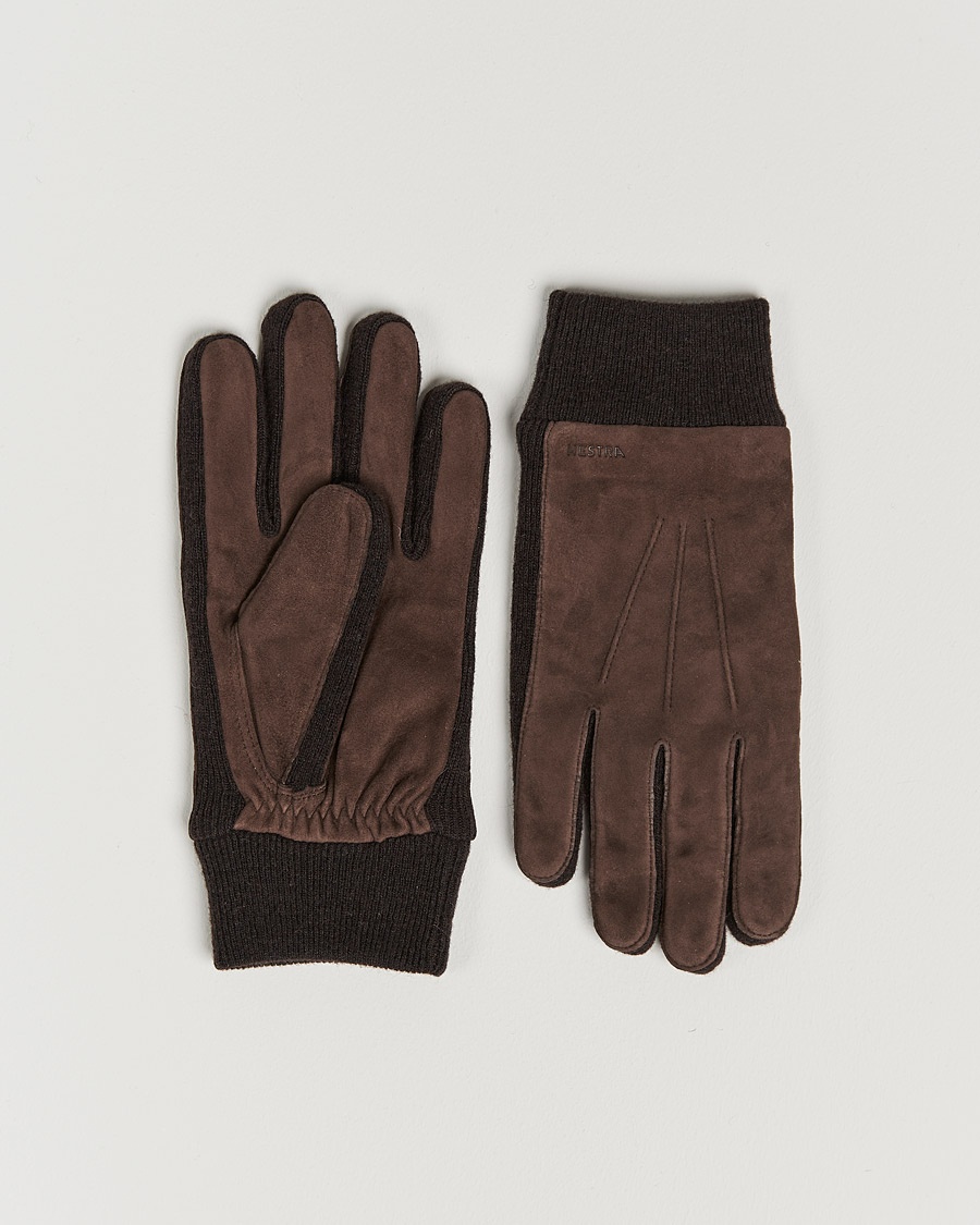 Heren | | Hestra | Geoffery Suede Wool Tricot Glove Espresso