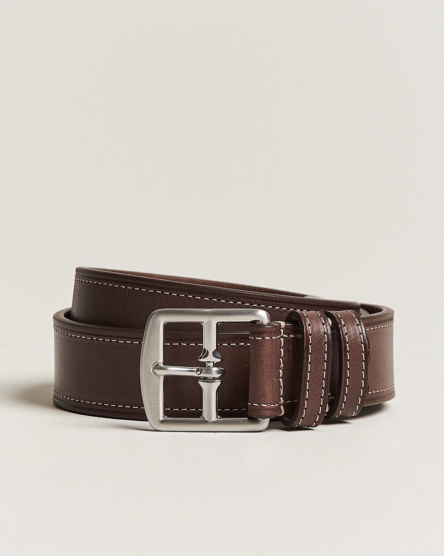 Anderson's Bridle Stiched 3,5 cm Leather Belt Brown – Marron