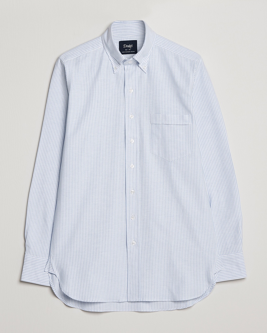 Homme | | Drake's | Striped Button Down Oxford Shirt Blue
