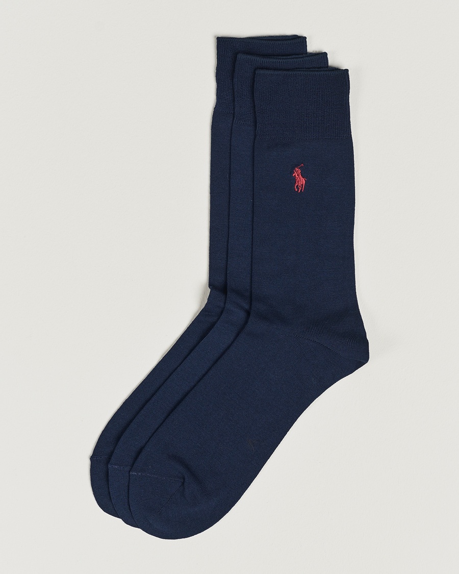 Polo Ralph Lauren 3-Pack Mercerized Cotton Socks Navy – Blauw
