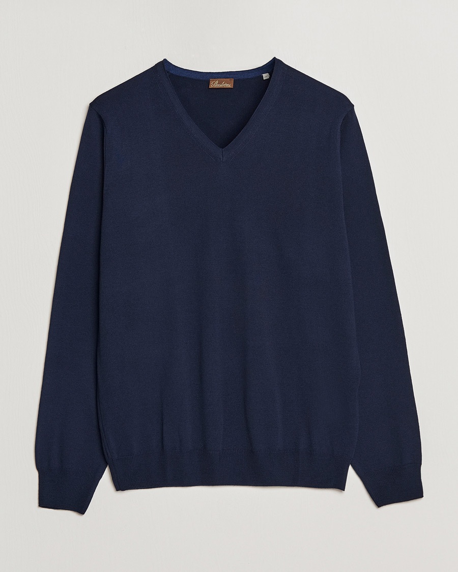 Stenströms Merino V-Neck Navy – Bleu