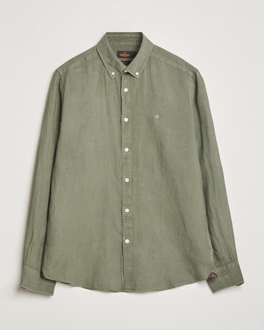 Morris Douglas Linen Button Down Shirt Olive – Vert