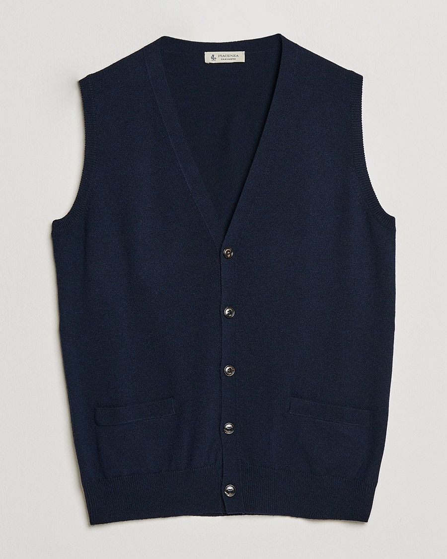 Piacenza Cashmere Cashmere Sleeveless Cardigan Navy – Bleu