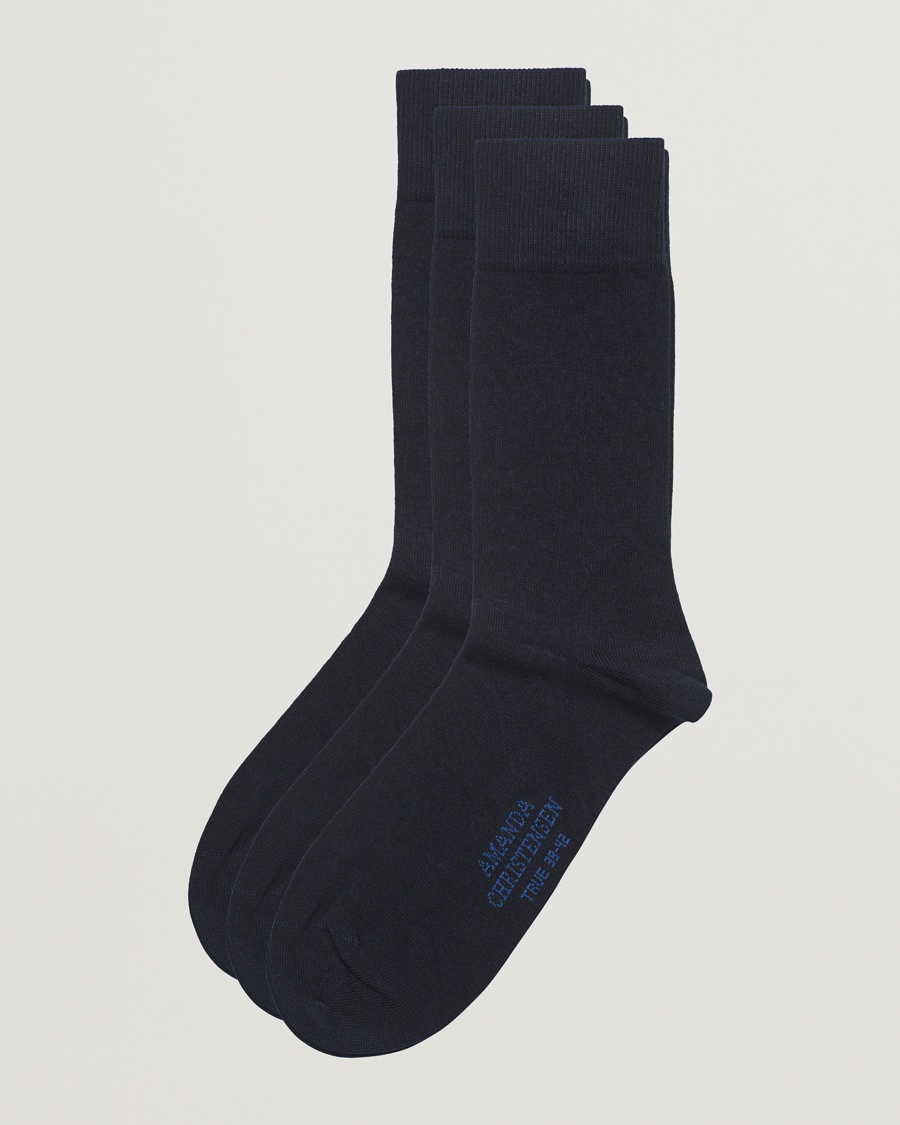 Amanda Christensen 3-Pack True Cotton Socks Dark Navy – Blauw