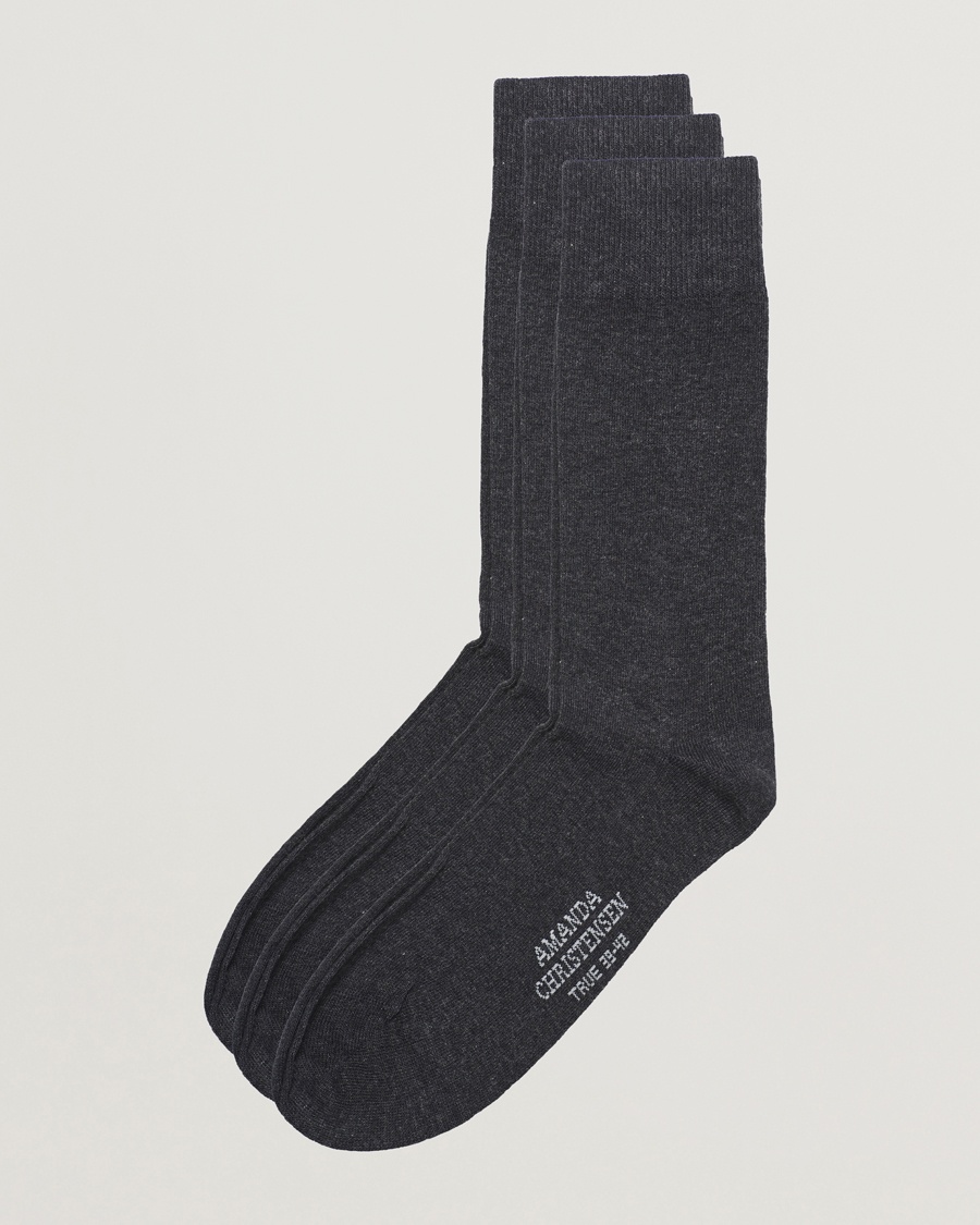 Amanda Christensen 3-Pack True Cotton Socks Antrachite Melange – Gris