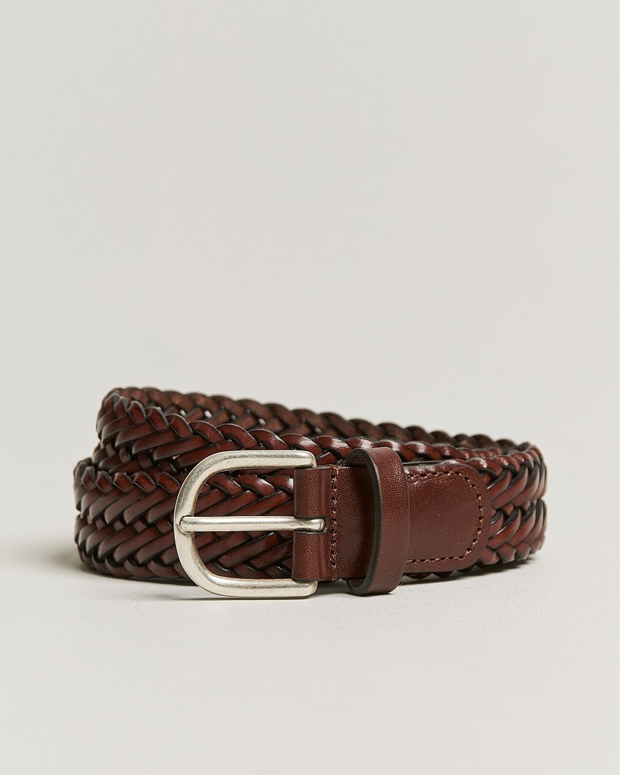 Anderson's Woven Leather Belt 3 cm Cognac – Bruin