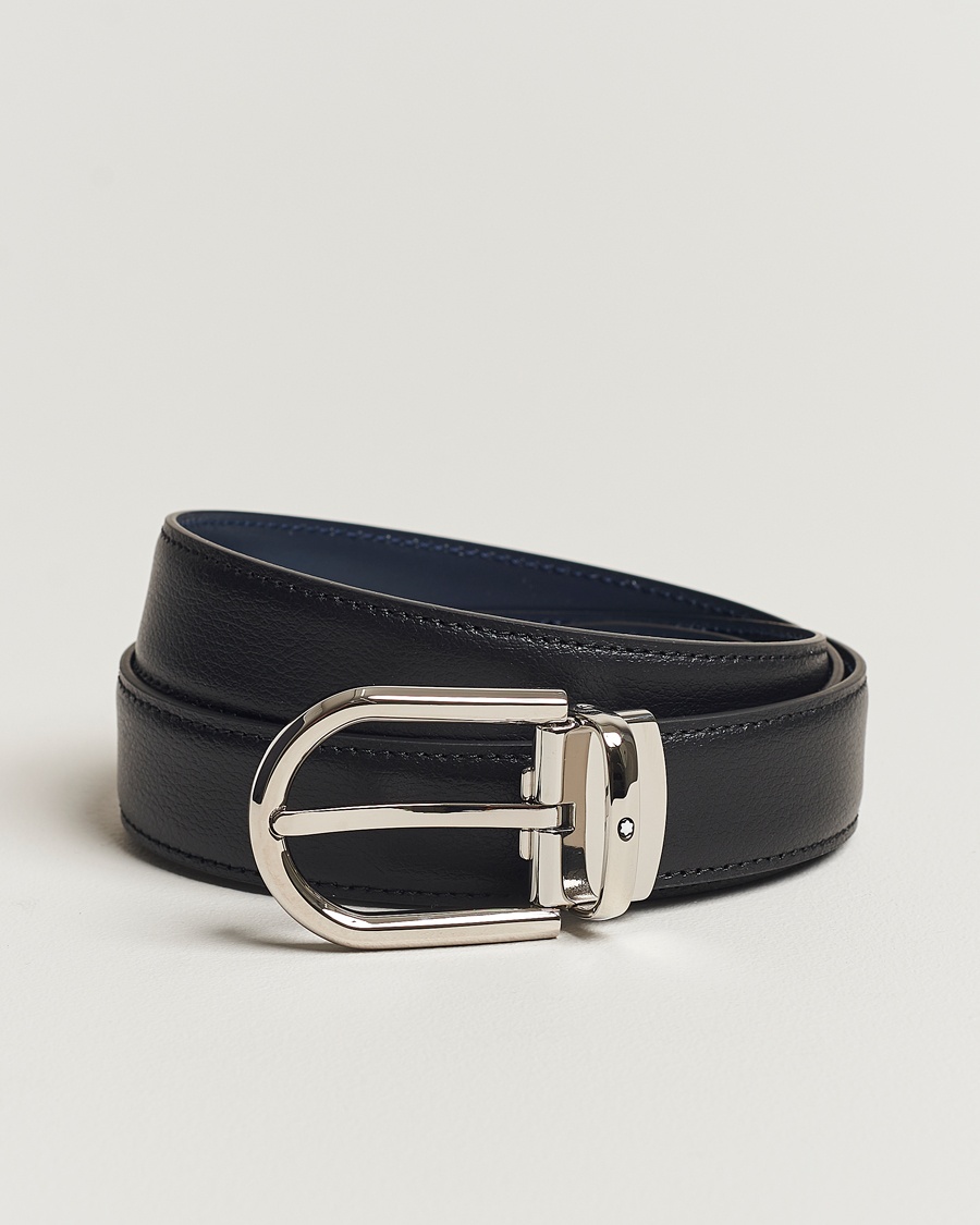 Montblanc Reversible Horseshoe Leather Belt 30mm Blue/Black Grain – Blauw