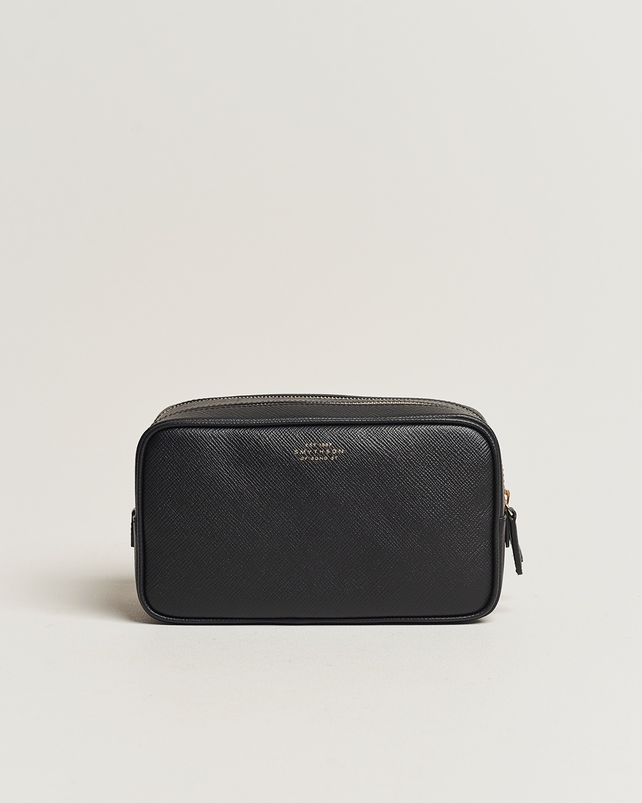 Smythson Panama Double Zip Washbag Black – Zwart