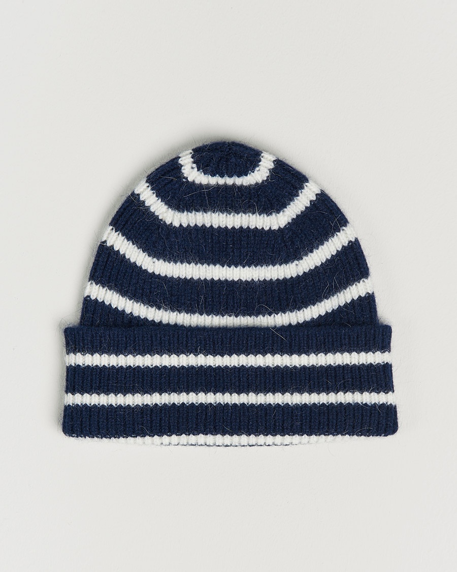 Le Bonnet Lambswool/Caregora Beanie Midnight Stripe – Bleu